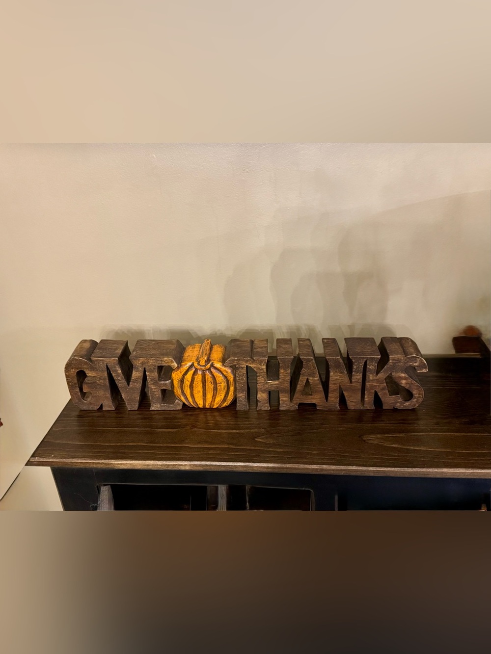 Wooden 'Give Thanks' Sign with Pumpkin Accent - Rustic Orange & Brown